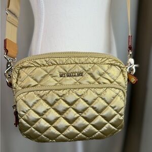 MZ Wallace Gold Metro Camera Quilted Crossbody Bag